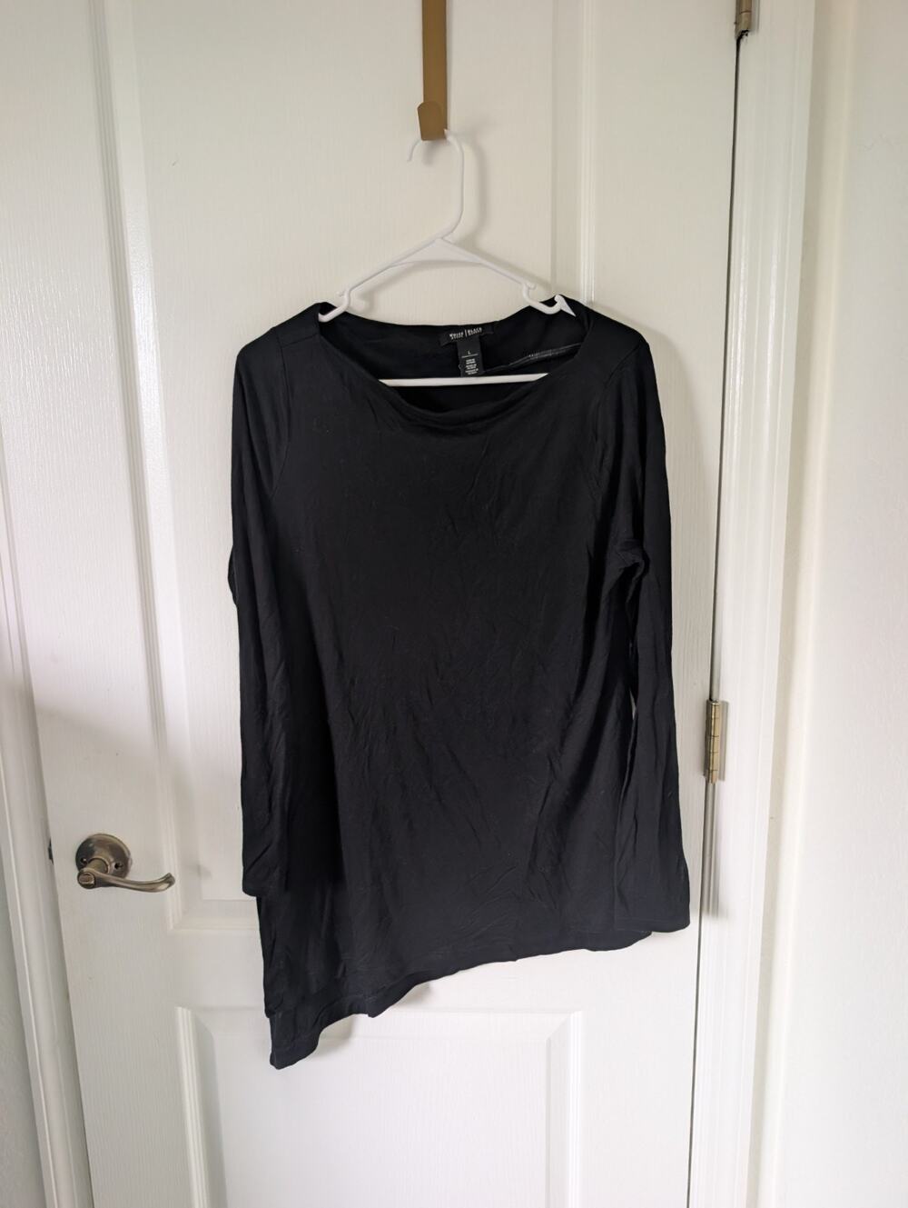 White House Black Market Blouse Womens Large Black Asymmetrical Long Sleeve